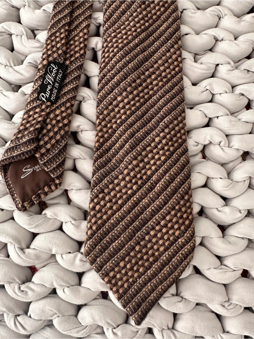 Vintage SMITH Brown Textured Wool Blend Men's Tie